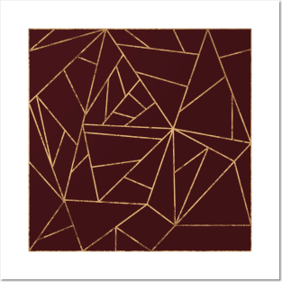 Mulled Wine Red and Gold Geometric Lines Posters and Art